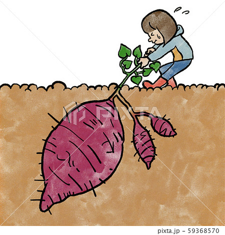 芋掘りをする女の子のイラスト素材