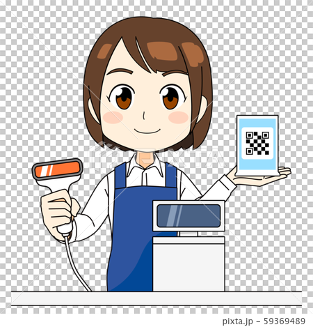 Sales clerk Blue apron Bar code payment QR code payment Smile Sales clerk Blue apron Bar code payment QR code payment Smile 59369489