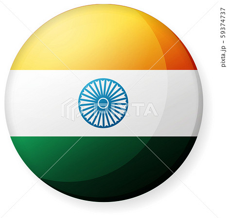 半球体 円形 国旗イラスト 光沢 缶バッジ インドのイラスト素材