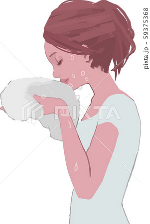 タオルで顔を拭く女性の横顔のイラストのイラスト素材