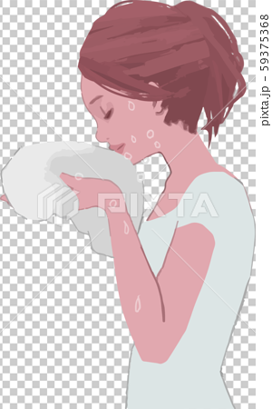 タオルで顔を拭く女性の横顔のイラスト 59375368