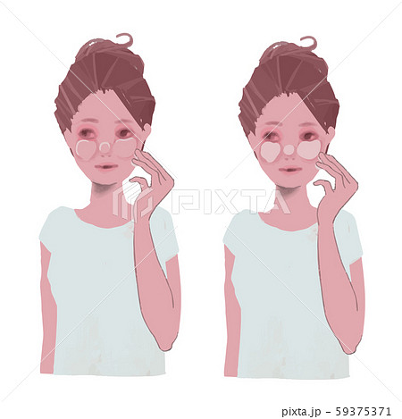 肌荒れした顔の保湿をする女性のイラストのイラスト素材