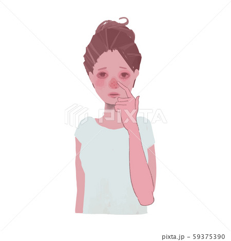 イチゴ鼻に悩む女性のイラストのイラスト素材