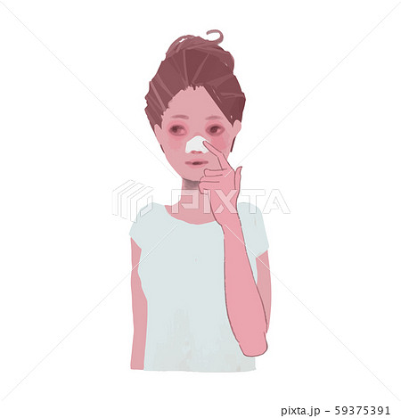 鼻の毛穴パックをする女性のイラストのイラスト素材