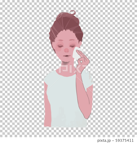 コットンで化粧を落とす女性のイラスト2のイラスト素材