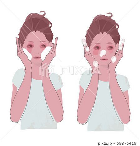 泡洗顔をする女性のイラスト　セット 59375419