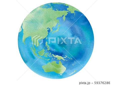 地球の水彩イラストトレースベクター 日本 アジア オーストラリア 中国 インドネシア 太平洋のイラスト素材