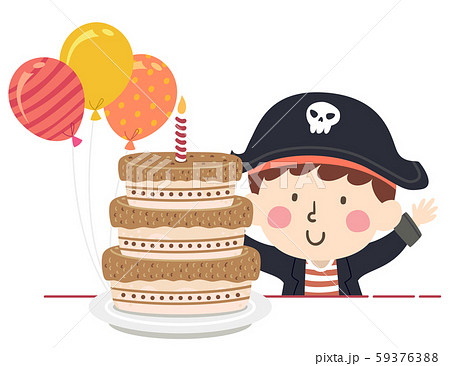 Kid Boy Pirate Party Cake Balloons Illustration 59376388