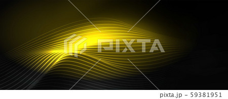 Smoky glowing waves in the dark. Dark abstract background with neon color light and wavy lines Smoky glowing waves in the dark. Dark abstract background with neon color light and wavy lines 59381951
