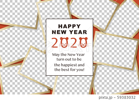 2020年賀状テンプレート「大盛りフォトフレーム」ハッピーニューイヤー　英語添え書き付 59383032