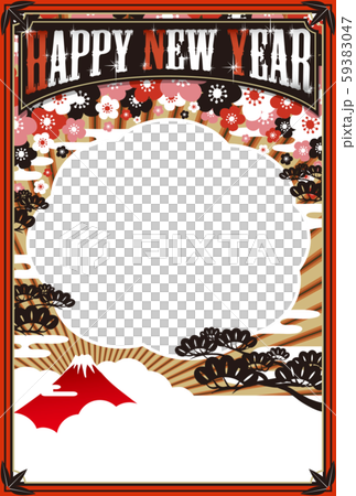 2020年新年賀卡模板“日西折衷相框”新年快樂手寫自由空間 59383047