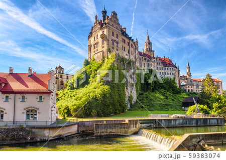 Sigmaringen Castle on rock, Germany. This famous 59383074