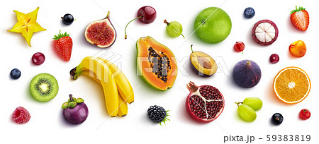 Mix of different fruits and berries, flat lay, top view 59383819