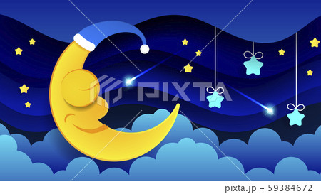 Cute Cartoon Moon In The Night Sky. Sleeping Moon 59384672