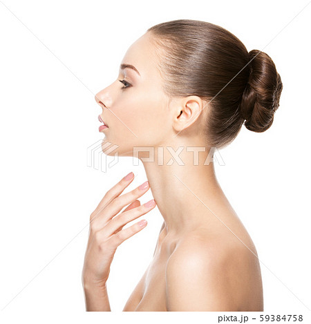 Beautiful woman cares for the neck Beautiful woman cares for the neck 59384758