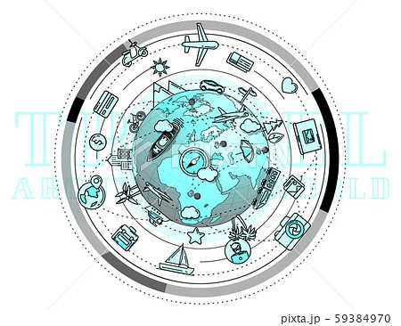 Promotional illustration for poster about travel around the world. 59384970