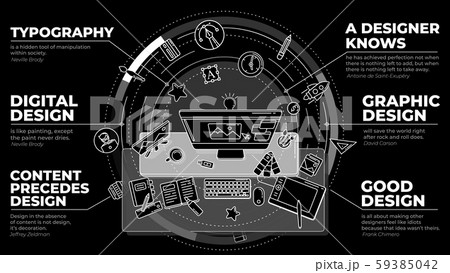 Stylish promo illustration about design and work of the designer. Stylish promo illustration about design and work of the designer. 59385042