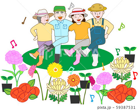花栽培農家の収穫の喜びのイラスト素材