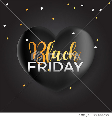 Black Friday banner, black balloon shaped heart and confetti 59388259
