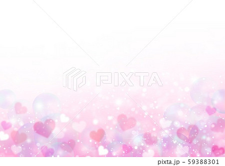ピンク色シャボン玉背景とハートのイラスト素材