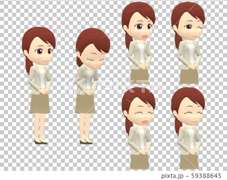 挨拶 女性 カジュアル ポニーテール 斜めのイラスト素材