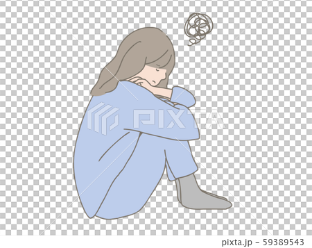 寝巻姿で落ち込む女性 59389543