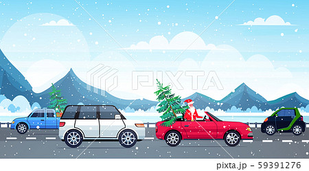 santa claus driving car with fir tree merry christmas happy new year holiday celebration concept santa claus driving car with fir tree merry christmas happy new year holiday celebration concept 59391276