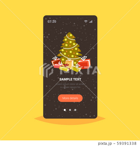 christmas decorated green fir tree with gift present boxes merry xmas happy new year holiday 59391338