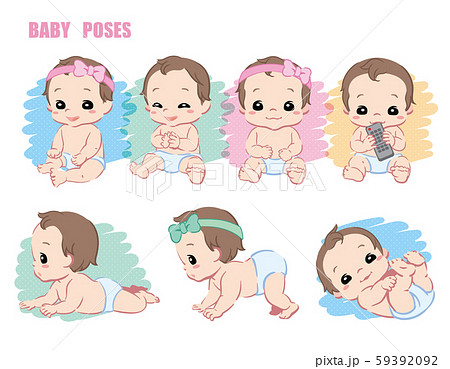 乳児赤ちゃんポーズセットのイラスト素材