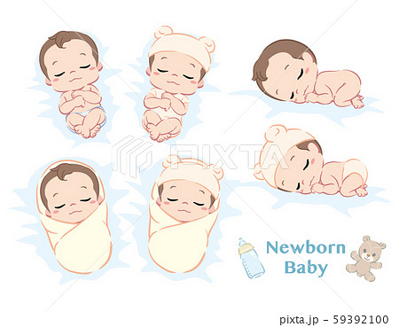 乳児赤ちゃんポーズセットのイラスト素材