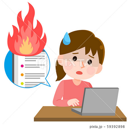SNS 炎上してあせる女の子　パソコン　イラスト 59392898