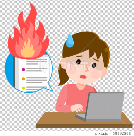 SNS 炎上してあせる女の子　パソコン　イラスト 59392898