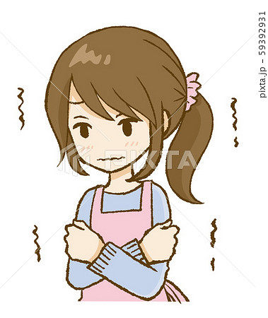 体調不良で寒気を感じる女性 アップヘア 上半身 体調不良で寒気を感じる女性 アップヘア 上半身 59392931