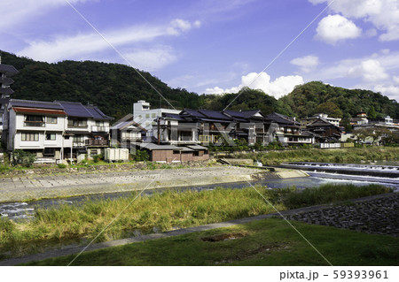 三朝温泉 三徳川 温泉街 鳥取県東伯郡三朝町の写真素材