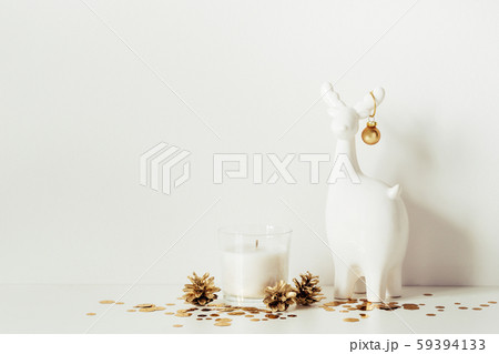 Christmas composition with White deer, candle and 59394133