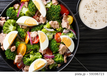 Breakfast salad with tuna, broccoli, tomatoes, Breakfast salad with tuna, broccoli, tomatoes, 59396723