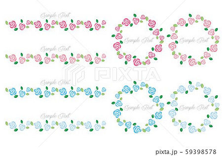 薔薇のライン フレーム イラレブラシ ピンク ブルー系のイラスト素材