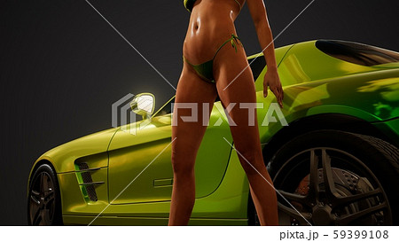 Young sexy woman posing in bikini by metallic 59399108