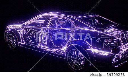 Holographic animation of 3D wireframe car model 59399278