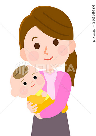 母親 赤ちゃんを抱っこ 笑顔 イラストのイラスト素材