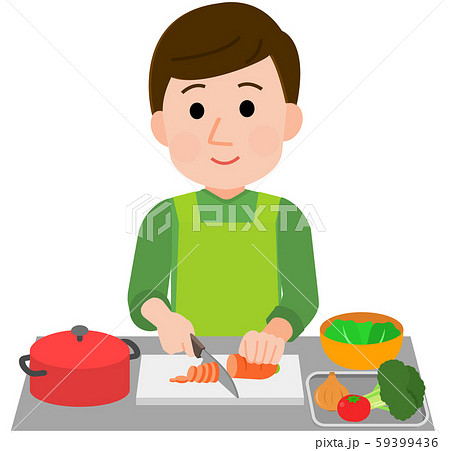 料理をする 食材を切る男性 イラストのイラスト素材