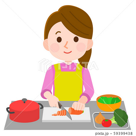 料理をする 食材を切る女性 イラストのイラスト素材