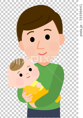 父親 赤ちゃんを抱っこ 笑顔 イラストのイラスト素材