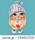 A cartoon rabbit in a knitted hat with big eyes 59401529