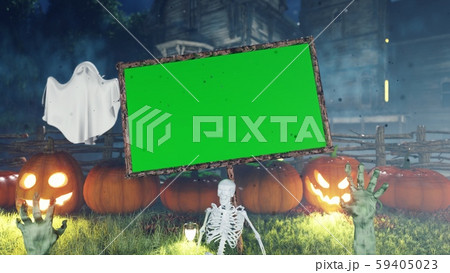 Halloween background animation with green screen banner, with creepy skeleton, hands of the dead 59405023