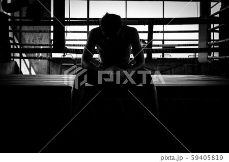 Thai boxer sport man, black and white. Thai boxer sport man, black and white. 59405819