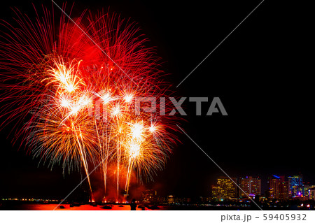 Beautiful colorful fireworks display on the sea Beautiful colorful fireworks display on the sea 59405932