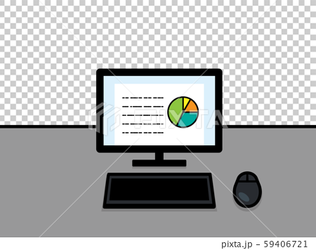 シンプルなデスクトップパソコンのイラスト 背景なしのイラスト素材