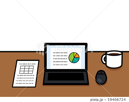 コーヒーを飲みながら仕事をするイラスト 背景なしのイラスト素材
