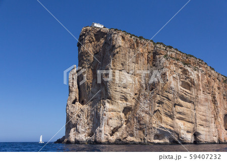 View from the sea on Cape Capo Caccia near Alghero city of Sardi 59407232